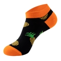 Cozy black cotton low cut socks featuring orange heels and cute yellow pineapple patterns - One Size(37-44) / Black Pineapple