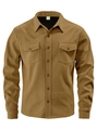 Detailed view of khaki corduroy shirt fabric texture and inner size label - S / Dark Brown