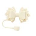 White silicone bow straw topper for 10mm cups shown against a clean white background - White