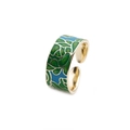 Anello aperto dorato con motivi di foglie in smalto verde e blu su sfondo bianco - Aperto Regolabile / Blu verdastro