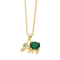 Elegante gouden olifant ketting met donkergroene edelsteen en micro-pave kristallen - Groen