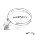 Minimalist silver finish steel bangle featuring a polished heart charm and open design - Heart Pendant Bangle (KB181230-Z) / Steel