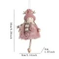 Bambola angelo di Natale con cappello rosa da renna, sciarpa in maglia e pizzo - Ragazza con Viso in Legno e Perline di Corna / Rosa