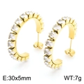 Golden C-shaped hoop earrings with oval zircon stones measuring 30mm by 5mm - Gold-30x5mm(KE104547-KFC)