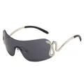 Occhiali da sole wrap-around Y2K con lenti grigio scuro e cerniere a forma di serpente in oro - Montatura Argento Grigio Pieno