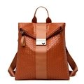 Brown woven texture convertible backpack with silver buckle and smooth leather strap - Brown
