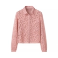 Dettaglio del tessuto in pizzo floreale rosa su camicia a maniche lunghe con bottoni - XS / Rosa