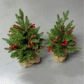 Set mini albero di Natale artificiale con bacche rosse e base in juta decorativa - 65cm-Senza Luci