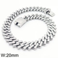 Heavy 20mm silver-tone cuban link bracelet in durable stainless steel for hip hop style - 20mm Polished Steel Color