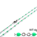 Minimalist silver steel chain necklace with green enamel resin beads, weight 4g - 400mm*2mm / Green