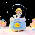 Blue and white musical crystal ball featuring a girl and dog with Lovely text base - 2524 Blue Base / Medium 80# LED Light+Music