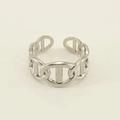 Detailed close-up of a silver adjustable pig nose ring made of titanium steel - Size 7 (Adjustable) / Steel