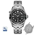 Orologio da sub KIMSDUN da uomo con quadrante a onde nere e cinturino in acciaio argento - Cassa Argento Lunetta Nera Quadrante Nero - Cinturino in Acciaio (Fondo Trasparente)