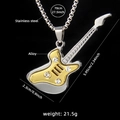 Silver and gold guitar pendant necklace with crystals on a 70cm stainless steel chain - Gold Silver Dual Tone Guitar