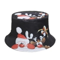 Black cotton bucket hat with colorful Santa Claus and reindeer print for Christmas party - M(56-58cm) / Santa Claus and Reindeer Style (B)