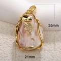 Macro shot of baroque pearl pendant with gold leaf accent and embedded zircon crystals - A0134 Leaf Decor Baroque Pearl Pendant / 35mmx21mm