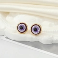 Exquisite purple devil's eye stud earrings with glitter and gold metal borders - Gold Purple Glitter Eye