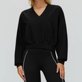 Sweat à capuche noir pour femme avec col en V, poche kangourou et coupe courte - S / Noir Premium