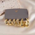 Set of 3 gold-tone hoop earrings with smooth and textured designs on a display card - Gold with Silver Pin (Set of 6)