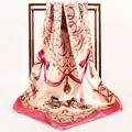 Pink satin scarf with vintage carriage print and baroque ribbon patterns, color 3# - 90*90cm / Dusky Pink