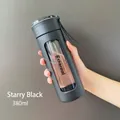 Starlight Black 380ml portable glass water bottle with carrying rope and clear window - 380ml / Starry Black