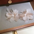 Elegant fishtail flower earrings with pearls in beige and coffee tulle fabrics - Brown Tulle Flower (96# Silver Needle)