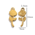 Detail of rose-shaped gold stainless steel pendant with dimensions and brushed metal texture - Vintage Rose Style 4 / Gold