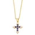 Goldene Kreuzkette für Damen mit blauen Zirkonia und weißen Akzenten auf weißem Grund - Blau