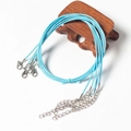 Cordon de collier en coton ciré bleu ciel 1,5 mm avec fermoir mousqueton argenté et chaîne - 1.5mm/45+5cm / Bleu clair