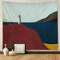 Detail of bohemian tapestry featuring a minimalist coastal landscape with lighthouse - Lighthouse Coast (CX0327-4)