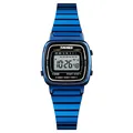 Skmei women's digital watch with square blue face and metal link strap for fashion - Blue - Steel Band