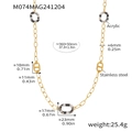 Detail view of leopard print acrylic long necklace with precise size measurements - Gold Black White Zebra Leopard