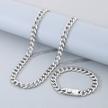 Conjunto de collar y pulsera Figaro plateada pulida con cierre de hebilla cuadrada - Estilo B / Collar 13mm 60cm / Color Acero