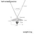 Zilverkleurige titaniumstalen bijenketting met zirkoonvleugels en zwarte emaille - Zilveren Bijenketting (TXP147)