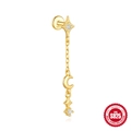 S925 sterling silver gold star and moon drop earring with sparkling zircon stones - Star Moon Long Tassel Design (Single Gold #4)