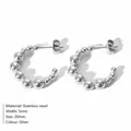 Silver stainless steel C-hoop earrings featuring a stylish graduated beaded design for women - Beaded Style (NE93153) / 20mm / Steel