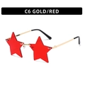 Star shaped rimless sunglasses with gold metal frame and vibrant red lenses style C6 - Gold Frame Red Lenses
