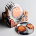 Japanese resin wood coaster set with round mats and square storage holder - 6-Piece Round Pine Wood Coasters With Base