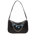 Bolso sobaco Y2K de cuero PU negro con colgantes de mariposa azul y cadenas plata - Negro
