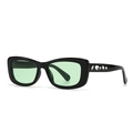 Retro small square sunglasses with black frame, light green lenses and silver rhinestones - Black Frame Green Lens