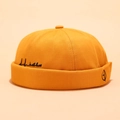 Vintage ginger docker hat with black side embroidery and premium cotton canvas texture - Wave Embroidery Yellow