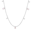 Silver square pendant necklace with inlaid pink zircon on minimalist titanium steel chain - P378-Steel Color Necklace 40+5cm (Pink Zircon) / Steel