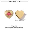 Detailed parameter view of 19mm heart pendant made of stainless steel and natural stone - VG620-Heart Red Stone Pendant