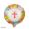 18-inch baptism foil balloon featuring a golden cross and blue baby shower symbols - 18 Inch Cross Red Round