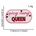 Detailed view of spicy marg QUEEN embroidered patch with precise size measurements - Style 1# spicy marg QUEEN