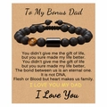 Matte black agate and tiger eye bead bracelet for men with Bonus Dad message card - To My Bonus Dad