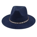 Navy blue wide brim wool fedora hat with a stylish snakeskin rhinestone band - Navy Blue (Snake Pattern)