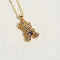 Collier ours doré avec zircon cœur violet et cristaux scintillants en micro-pavé - Ours Zircon Violet