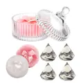 Plush makeup powder puff set with bow and marble beauty blenders in a glass storage jar - 1 White + 1 Pink + 4 Beauty Sponges (In Glass Jar)