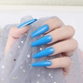 Glossy bright blue extra-long ballet coffin fake nails on hand with star tulle backdrop - Bright Blue (CBLL-16)